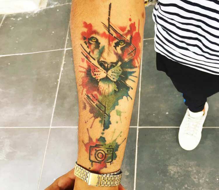 Elephant and Lion half sleeve by Haylo: TattooNOW