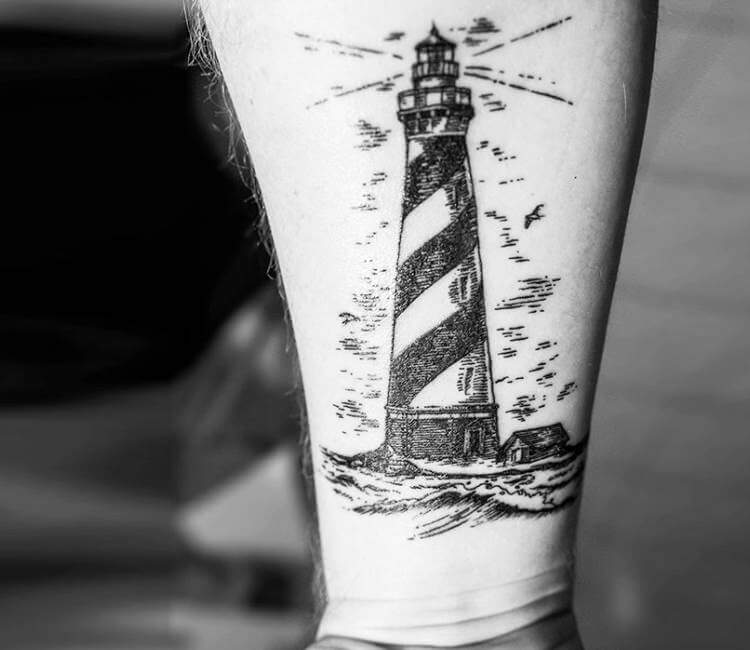 Ink by Mario Bell  Two Kings Tatoo Cape Hatteras lighthouse Minus the  dolphins but add a beach and maybe a sunset  Derecho de autor