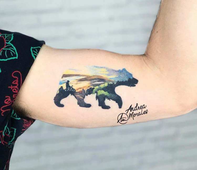 Bear and Mountain tattoo by Andrea Morales | Post 26596