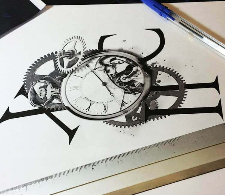 clock gears tattoo