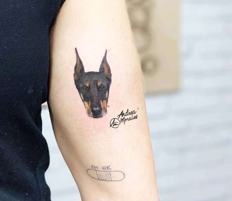 a good doberman boy done by colby white at rose land tattoo in fullerton  ca  rtattoos