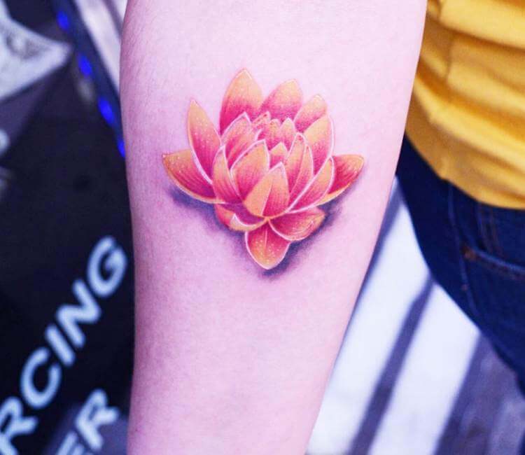Realistic lotus flower and gears on the side of the