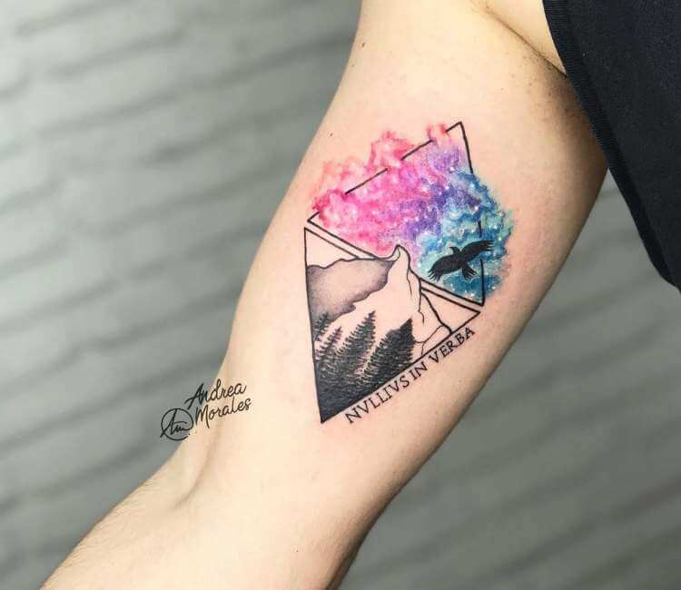 Bold mountain tattoo design with clear lines and triangular peaks on Craiyon