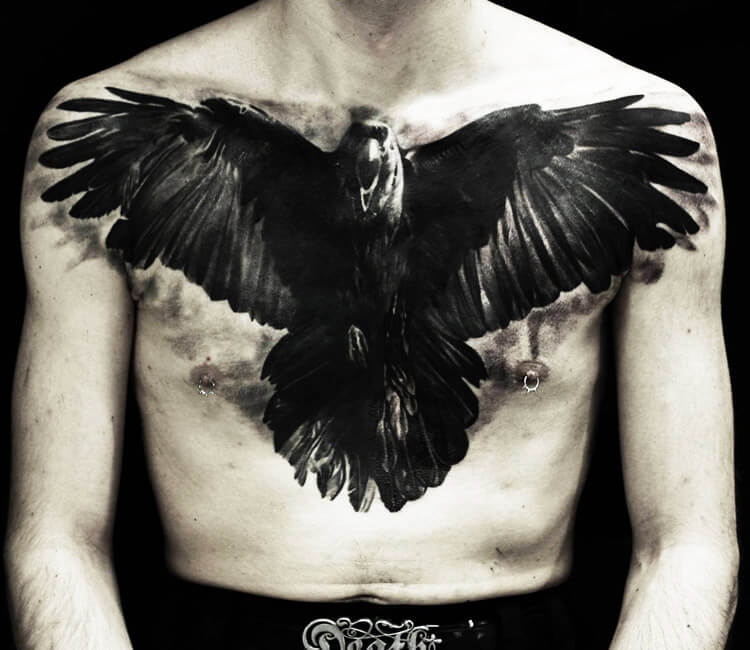 Chest Crow Tattoo by Dimitri Tattoo
