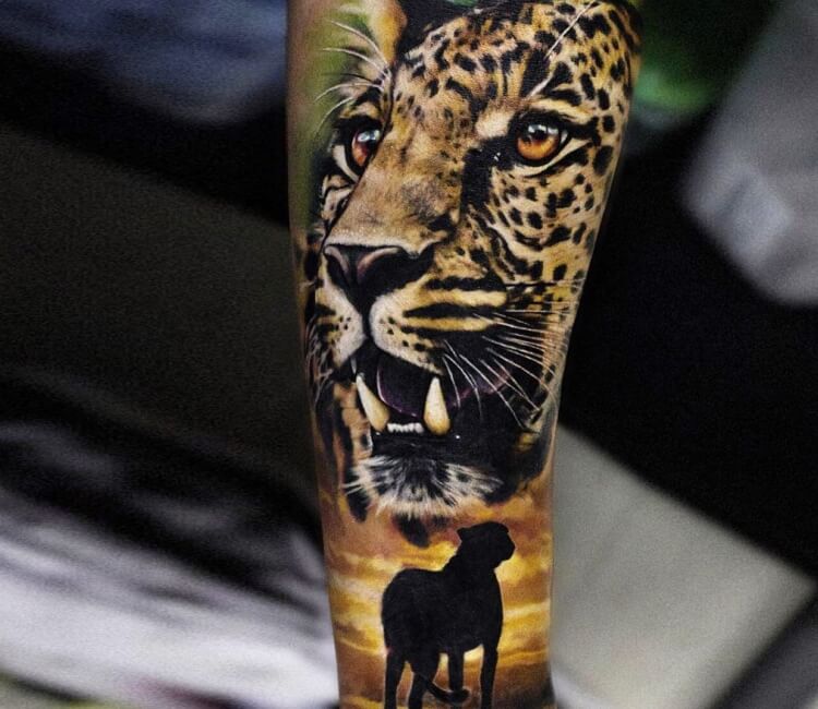 Black and Grey Leopard Portrait Tattoo by Rafael Marte TattooNOW
