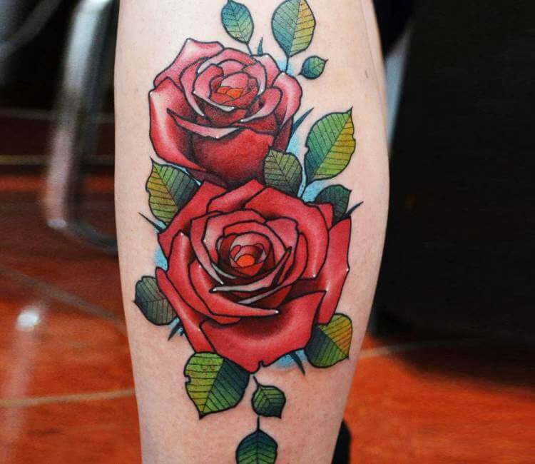 Neo Traditional Snake With Rose Tattoo On Side Rib