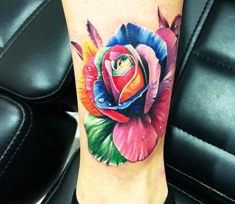 Black and gray to color rose tattoo by Sorin Gabor TattooNOW