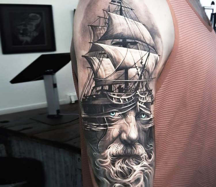 Tall Ships Skull Tattoo Black And Grey by Remistattoo on DeviantArt