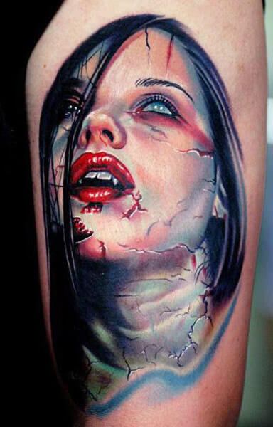 Tattoo design: Vampire Girl, dark mystery style