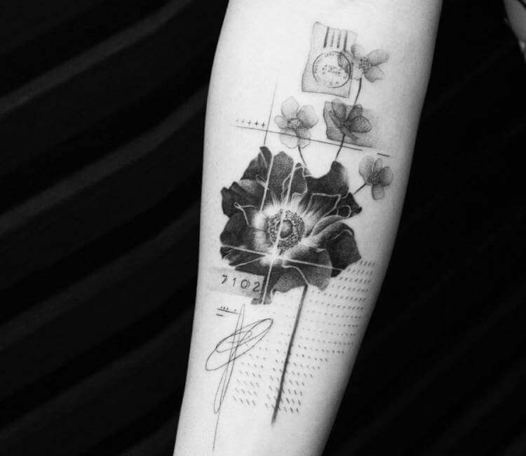 abstract black flower tattoo
