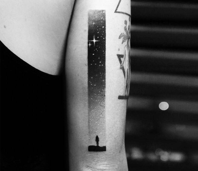 starry night black and white tattoo