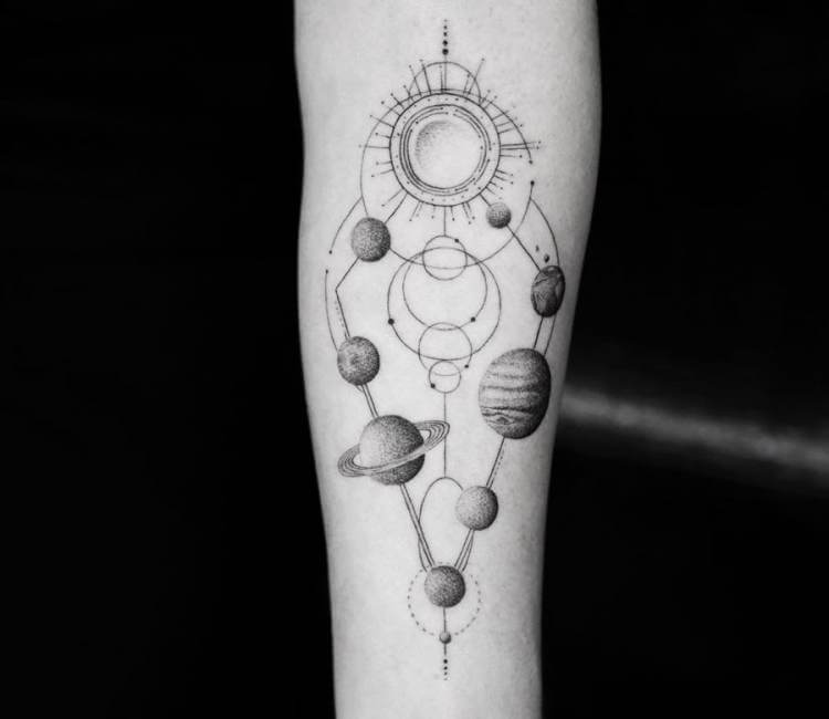 Minimalist solar system on Ashley  Dollys Skin Art Tattoo Kamloops BC