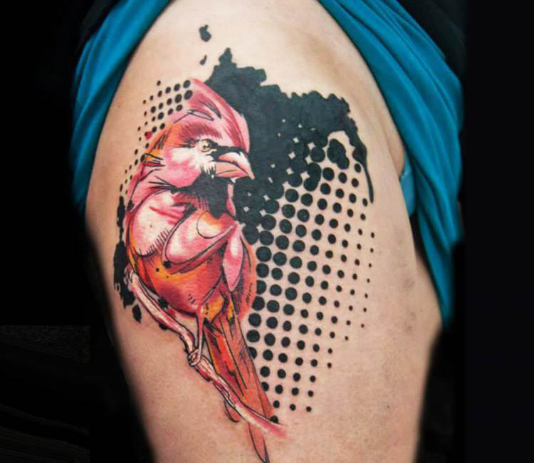 Realistic cardinal bird tattoo by Phatt German TattooNOW