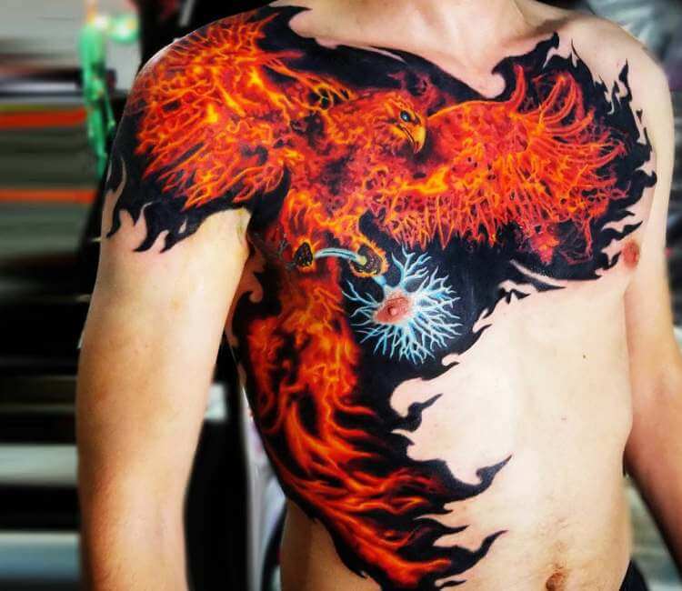 Tattoo uploaded by sama ink  Phoenix chestsleeve  Tattoodo