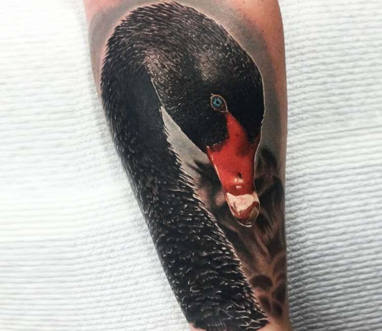 Baroque Black Swan Tattoo on Thigh - Best Tattoo Ideas Gallery
