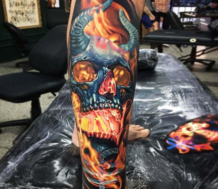 Realistic Demon Skull Tattoo  Desenho para tatuagem de caveira Tatuagens  militares Tatuagem crânio