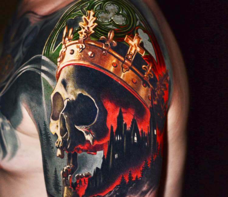 Skull King tattoo by Ben Ochoa