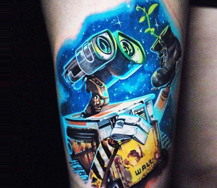 Walle and Eve watercolor tattoo Disney Tattoo  Leg tattoos Trendy  tattoos Tattoos