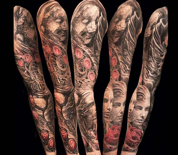 Black and grey sleeve tattoo by Khan Tattoo  Post 15311