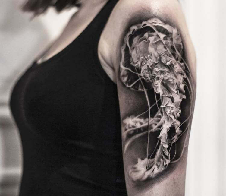 Black and Gray Jellyfish Tattoo by Oak Adams TattooNOW