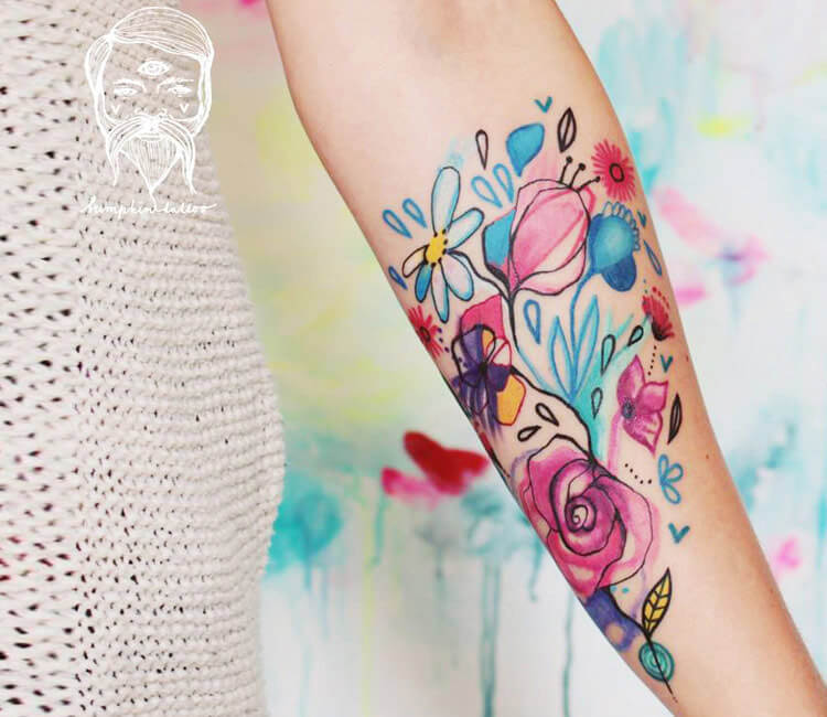 Tattoo uploaded by Tattoodo • Flower back piece tattoo by Kurt Staudinger  #KurtStaudinger #illustrativetattoos #backpiece #color #illustrative  #sketch #abstract #painterly #rose #flower #floral #leaves #nature  #linework #watercolor • Tattoodo