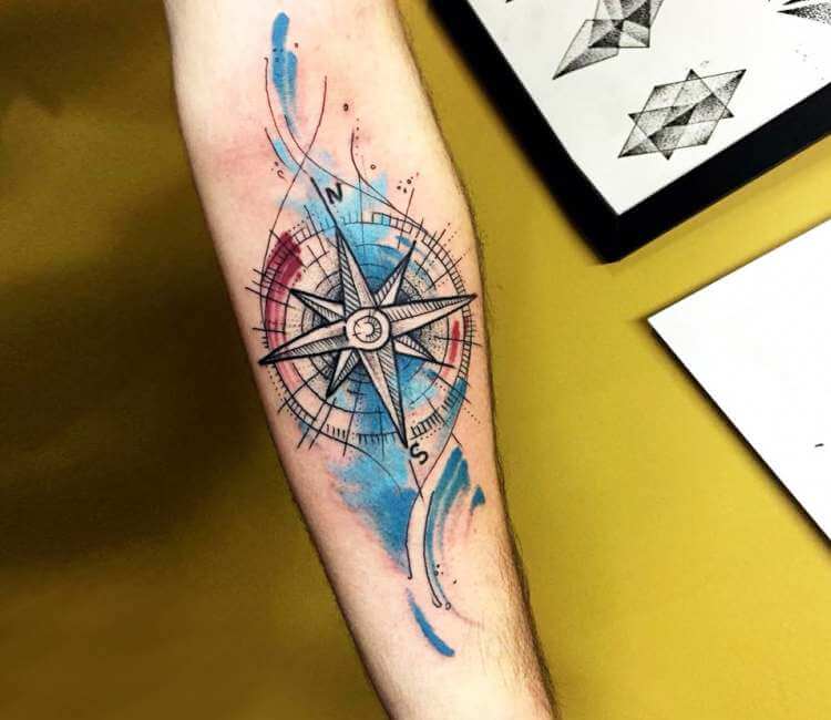 Geometric Compass Tattoo Idea  BlackInk AI