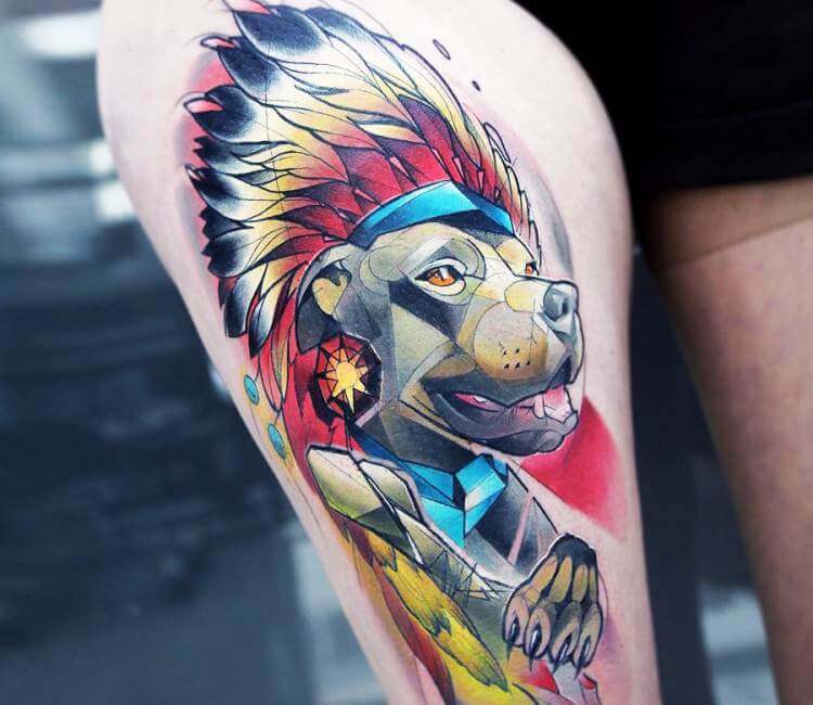 Pitbull portrait tattoo coverup  redo by Cracker Joe Swider TattooNOW