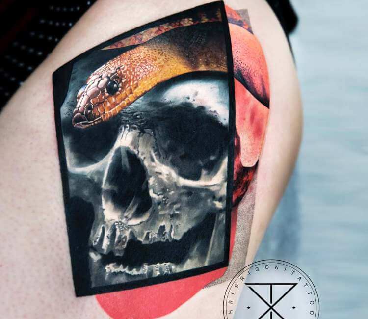 Skull with Snake tattoo by Chris Rigoni | Post 21509