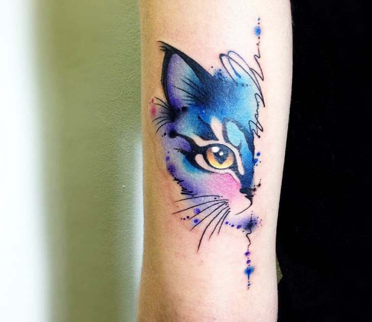 watercolor tattoo cat