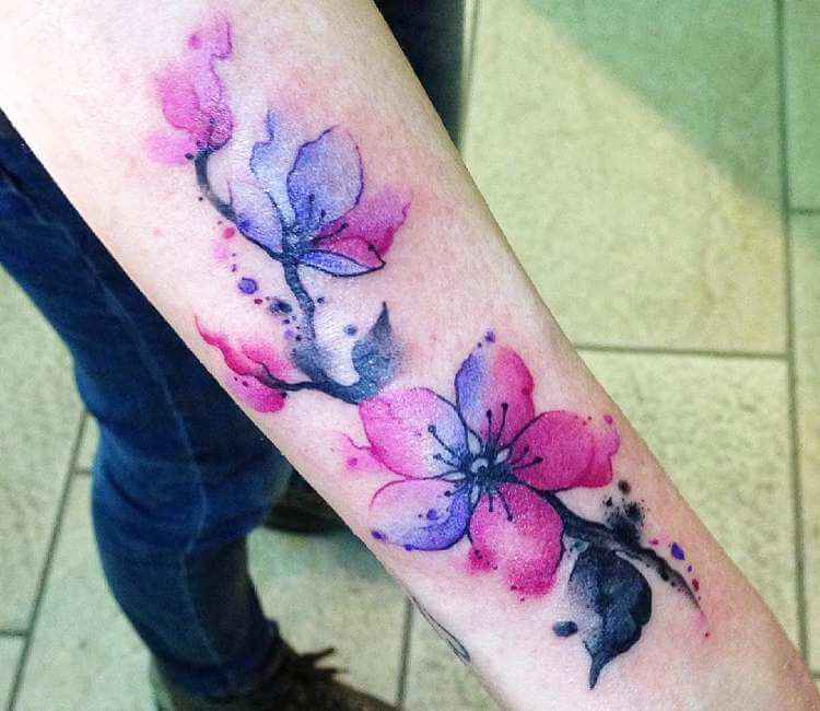 violet flower tattoo watercolor