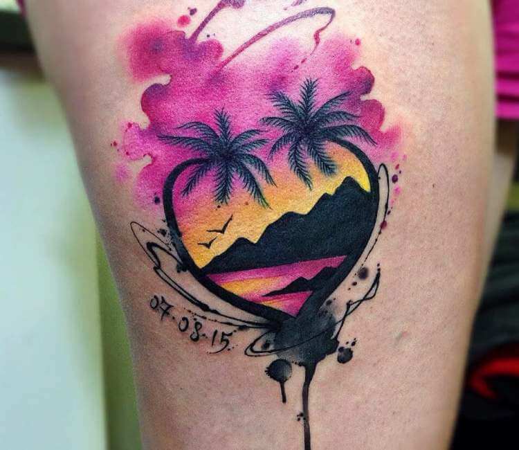 watercolor sunset tattoo