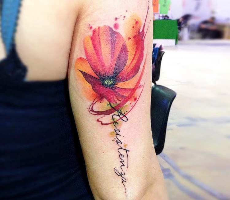 watercolor poppy tattoo