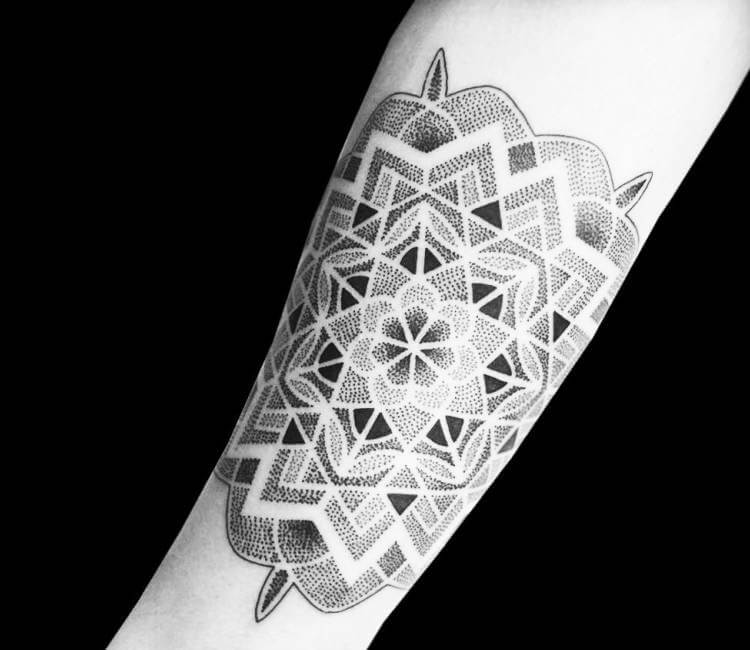 dotwork mandala black and grey sleeve tattoo | Healed shot o… | Flickr
