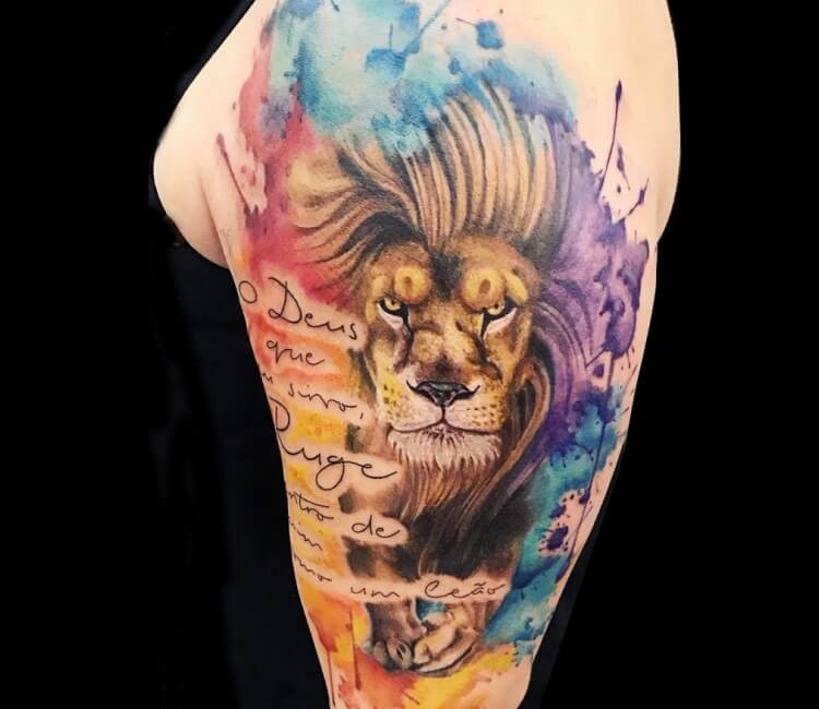 Watercolor Lion Back Tattoo  TATTOOGOTO