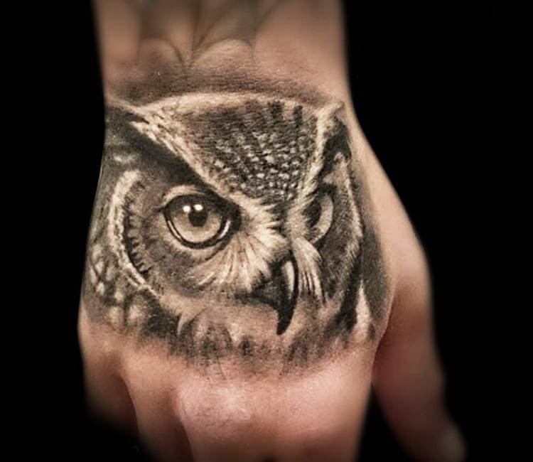 Owl Portrait on Girls Hand