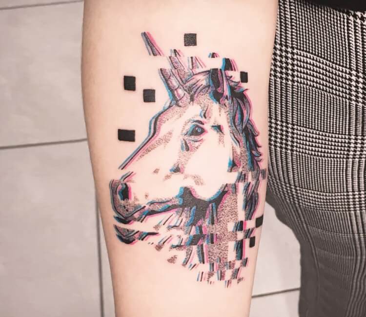 Unicorn Tattoo with Rainbow Stock Vector by ©KronaLux 172153406