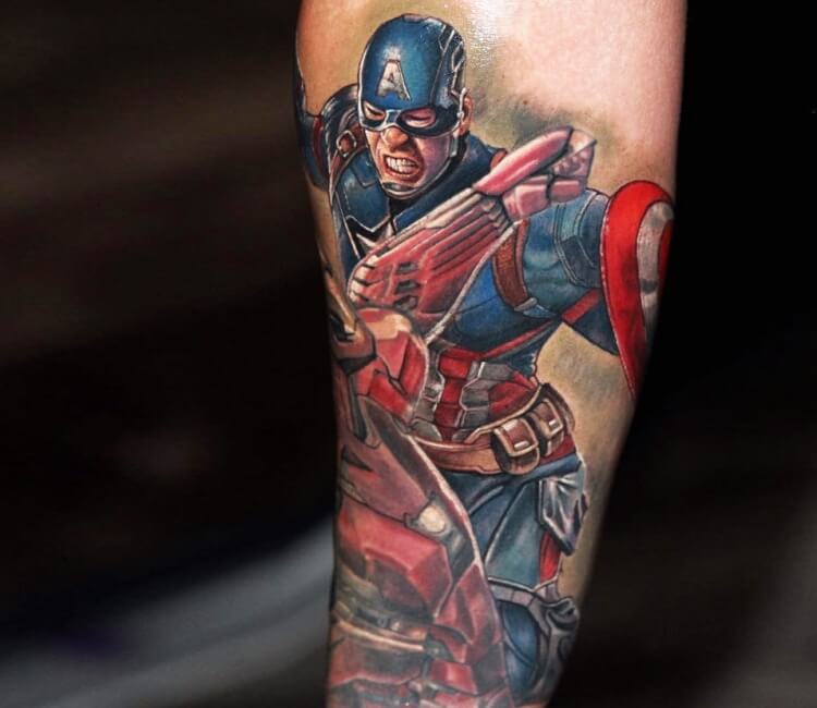 My Captain Marvel tattoo by Troy Slack  Marvel tattoos Marvel tattoo  sleeve Avengers tattoo