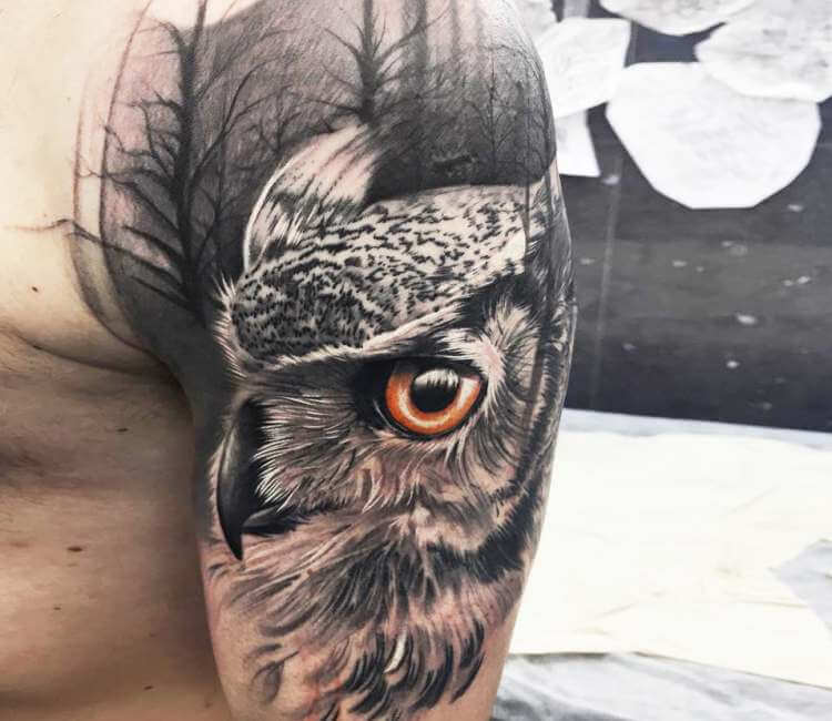 owl head drawing tattoo
