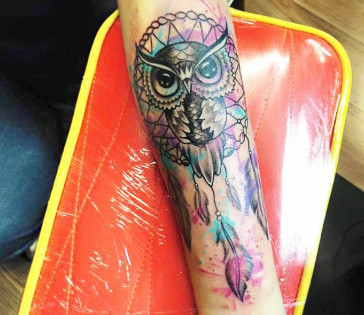 owl dream catcher by Melissa Fusco TattooNOW