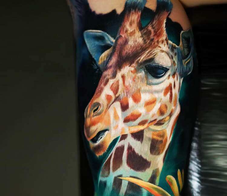 Giraffe tattoo by Michael Stade at Big Time Tattoo in Västerås Sweden IG  mikestatuering  rtattoo