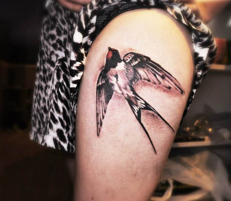 prompthunt: sailor tattoo of a swallow on white paper