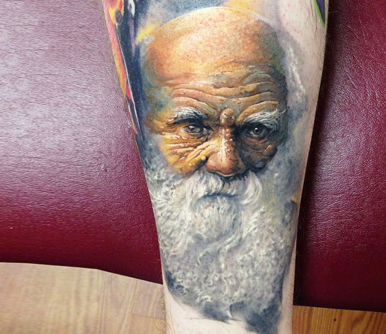 Charles Darwin on the homie @tecla_hrycaj 🙏🏻 #tattoo #tattoos  #charlesdarwin #darwin #darwinism #boston #massachusetts | Instagram