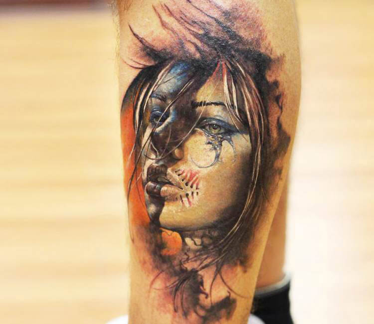 Woman face tattoo by Dmitry Vision | Post 14178
 Vision World Tattoos
