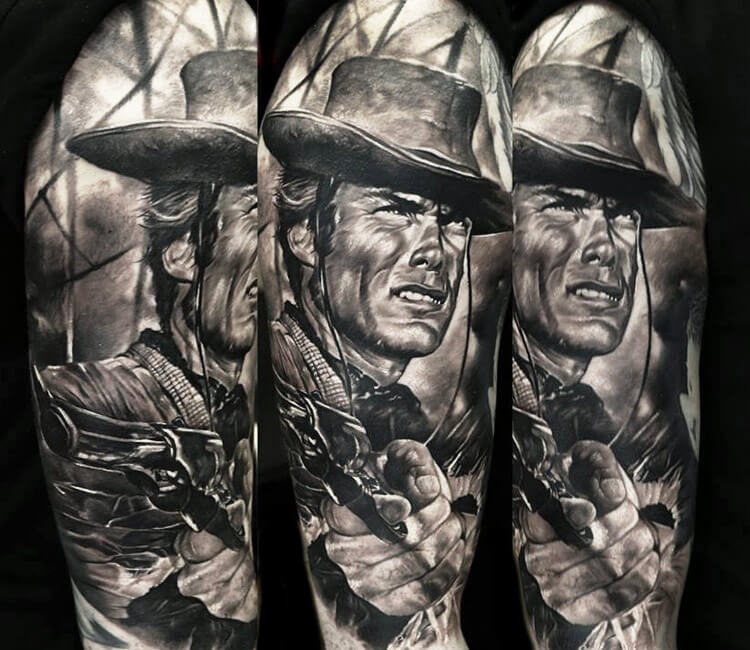 Western Tattoo Design On Right Half Sleeve