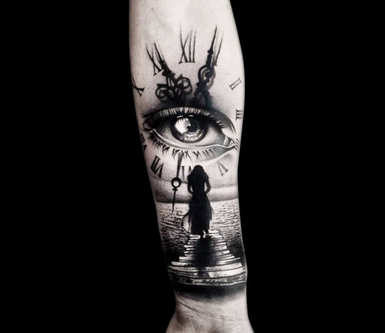 Clock and Eye tattoo by Dominik Hanus