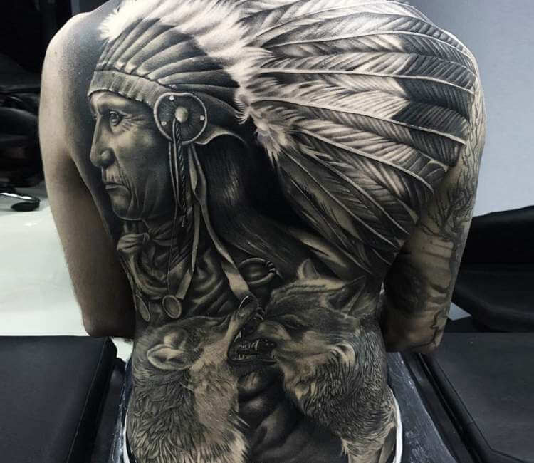 Native American Female Tattoo BW