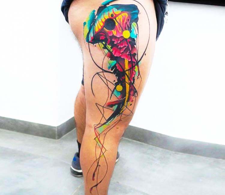 Jellyfish Dotwork tattoo on Leg - Best Tattoo Ideas Gallery
