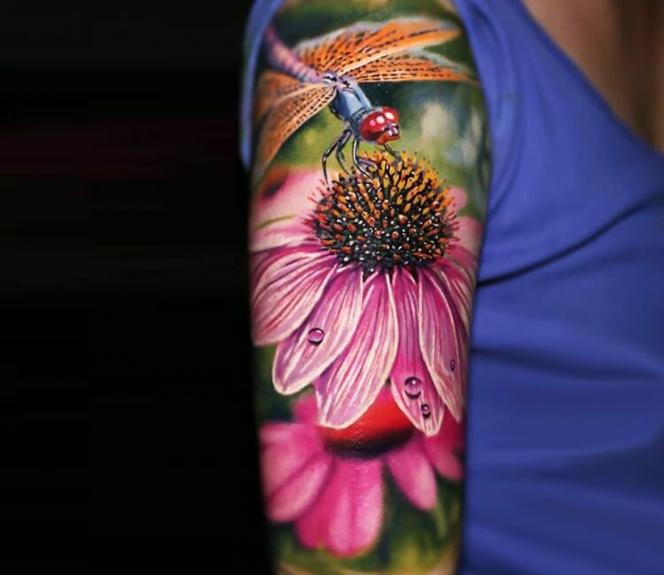 Dragonfly On Flower Tattoo By El Mori Photo 27500