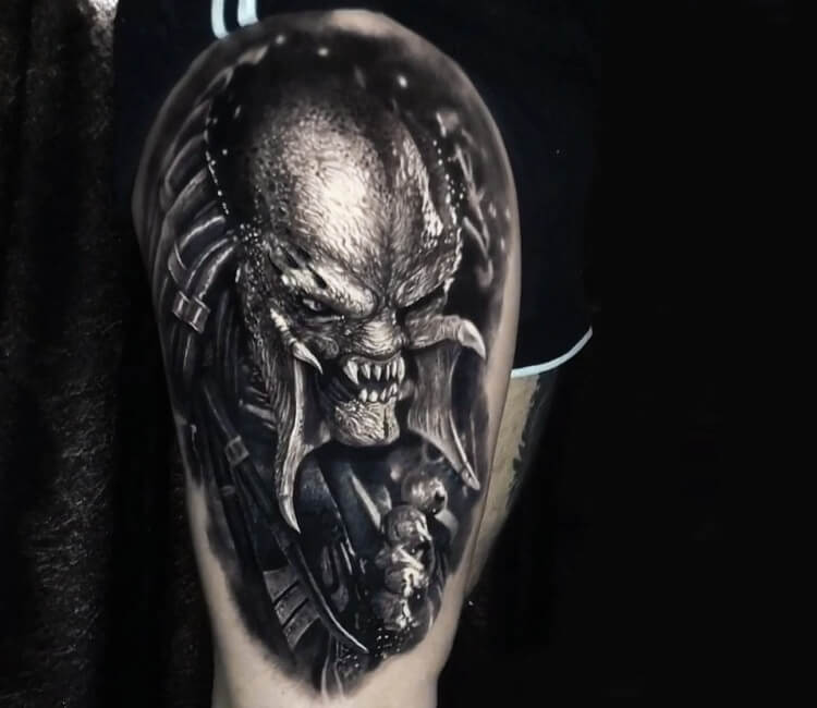 Predator Tattoo done by Riley Hogan at Bushido Tattoo in Calgary Alberta  Canada Took 2 sessions 12 hours total This picture is about 10 days  after last session  rtattoos