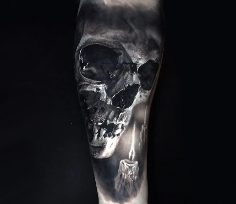 Skull  Candle Realistic Tattoo